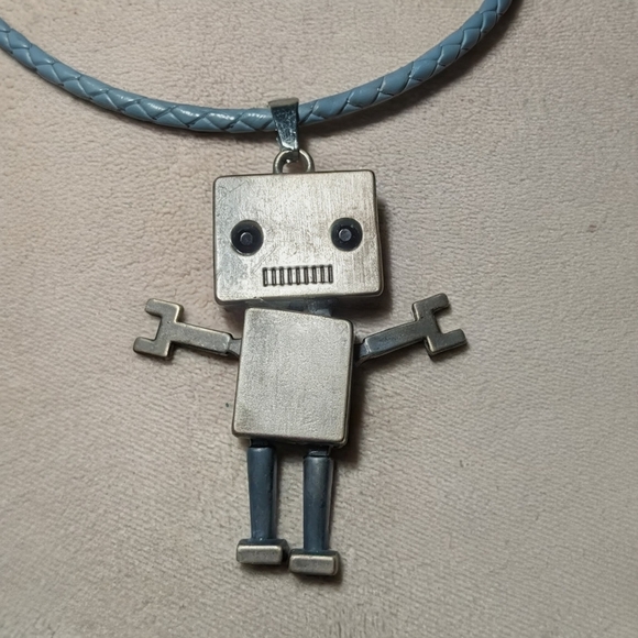 Hand Crafted Jewelry - Antique Brass 2" Robot Pendant Necklace